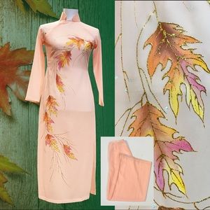 Vietnamese Ao Dai Dress light orange W/pants Sz S